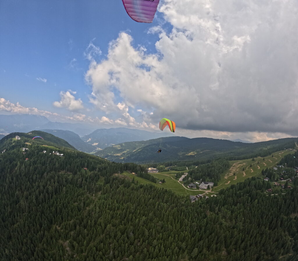 Gruppenflug beim Paragleiten auf der Gerlitzen – Blick über die Kärntner Bergwelt